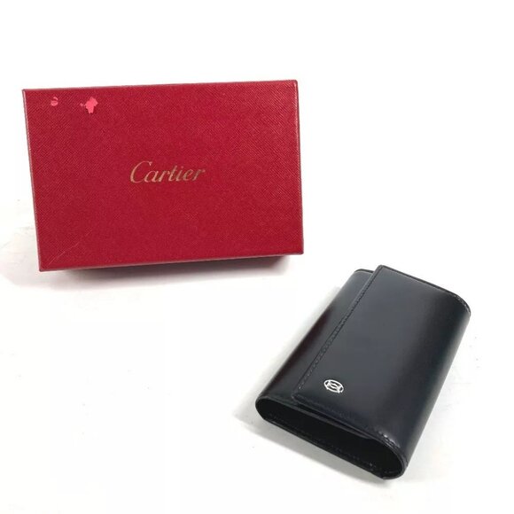 CARTIER Pasha 6 rows logo key Key Case Leather Black Unused - Picture 1 of 12